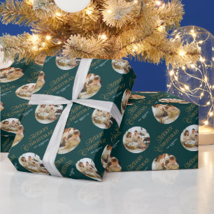 Papel De Presente Familiar Elegante Foto da Família Verde Natal