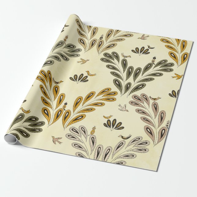 Papel De Presente Fancy Birds and Flowers 2 (Desenrolado)