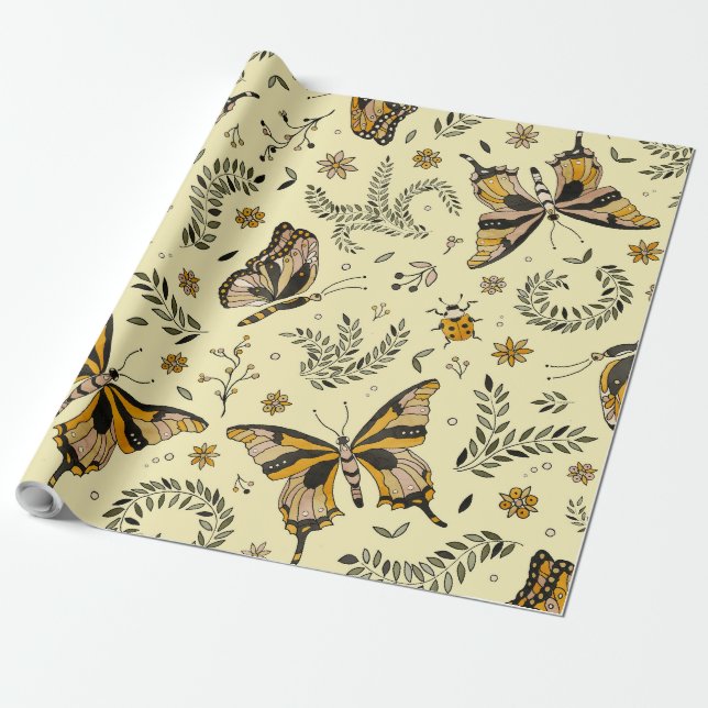 Papel De Presente Fancy Butterflies and Flowers (Desenrolado)