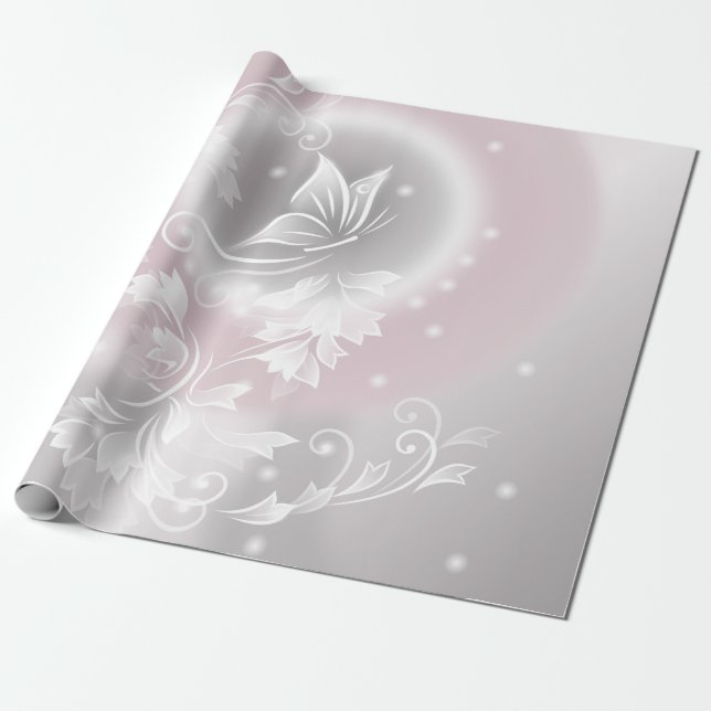 Papel De Presente Fantasia Branca de Cinzas Blush (Desenrolado)