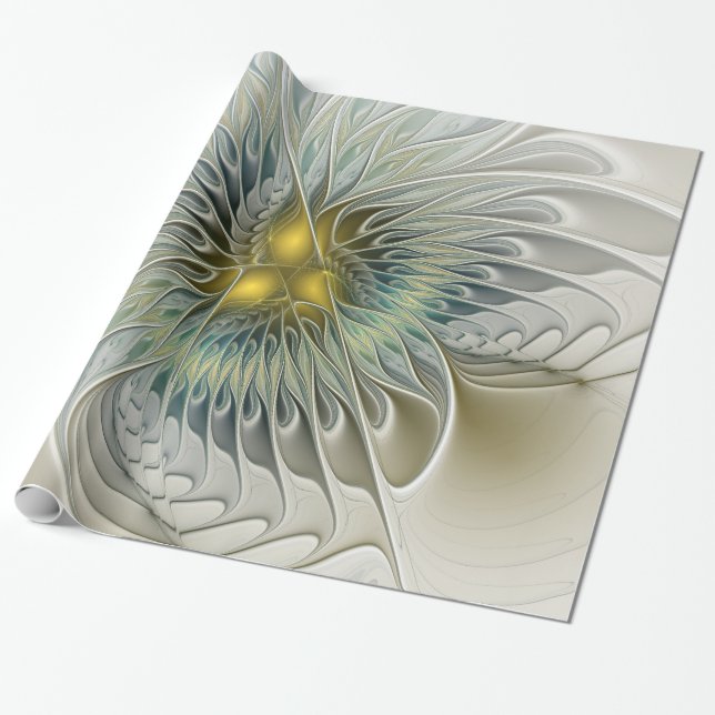 Papel De Presente Fantasia da Flor de Prata Dourada Arte Fractal Abs (Desenrolado)