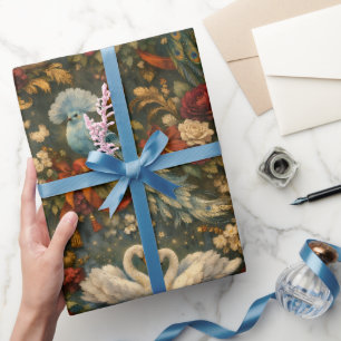 Papel De Presente Fantasia de Aves Exóticas Botânica Antiga