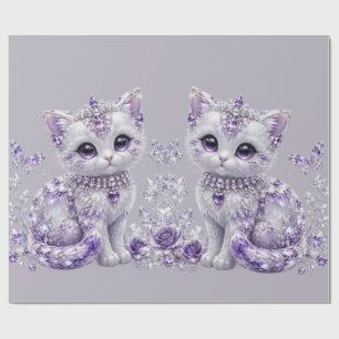 Papel De Presente Fantasia de Gatinho Joalheiro Roxo Real