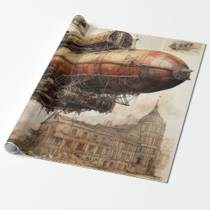 Papel De Presente Fantasia de Navio Aéreo de Cobre Acima de uma Cida