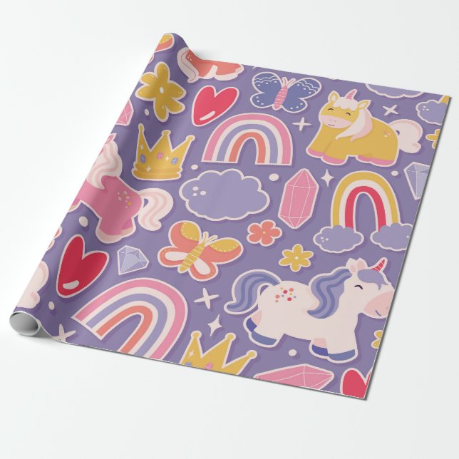 Papel De Presente Fantasia de Unicórnio Encantada (Desenrolado)