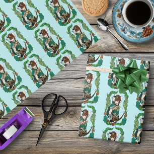 Papel De Presente Fantasia Encantada da Floresta Verde Arqueira Elfa