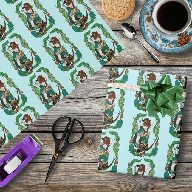 Papel De Presente Fantasia Encantada da Floresta Verde Arqueira Elfa (Criador carregado)