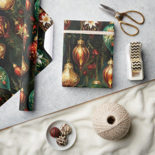 Papel De Presente Fantasia Floral de Natal Vintage Padrão de Ornamen