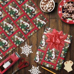 Papel De Presente Fantasia Mágica de Natal Dragão Santa Natal Aconch