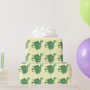 Papel De Presente fantasia mítica, criatura verde, dragão
