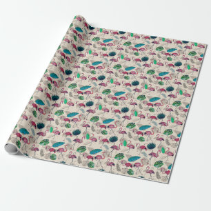 Papel De Presente Fantasia Tropical: Flamingo Leaf Pattern
