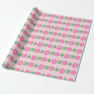 Papel De Presente Fantasioso Aro de Natal de Folhas de Azevinho Rosa