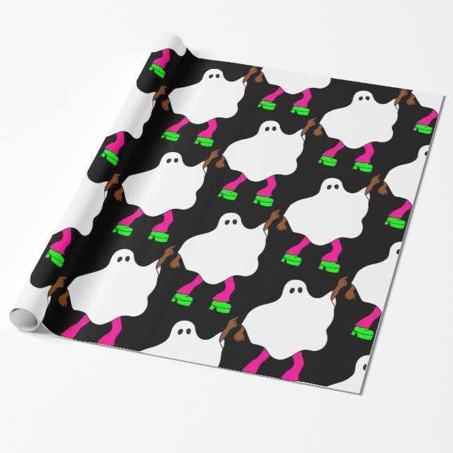 Papel De Presente Fantasma africano da discoteca de halloween, 1970 (Desenrolado)