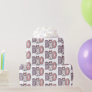Papel De Presente Fantasma Boo Roxo Rosa Fofo Branco Halloween