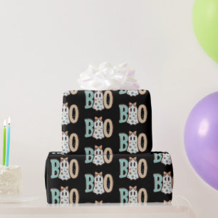 Papel De Presente Fantasma Boo Verde Laranja Fofo Preto Halloween