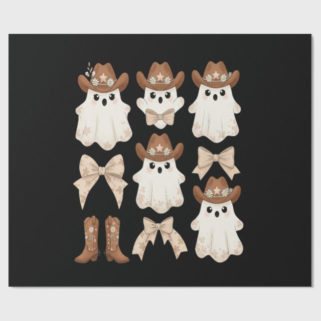Papel De Presente Fantasma de Cowboy de Halloween Fofo (Aberto)
