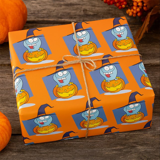 Papel De Presente Fantasma de Halloween na Bruxa Louca de Pumpkin (Criador carregado)