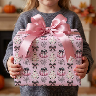 Papel De Presente Fantasma de Halloween Rosa