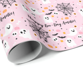 Papel De Presente Fantasma de Halloween Rosa, Spooky