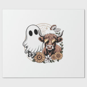 Papel De Presente Fantasma de Vaca Highland Floral de Outono