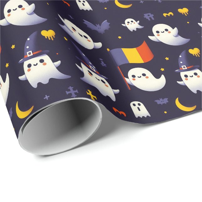 Papel De Presente Fantasma do Halloween nas cores da bandeira romena (Ponta do rolo)