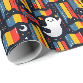 Papel De Presente Fantasma do Halloween nas cores da bandeira romena