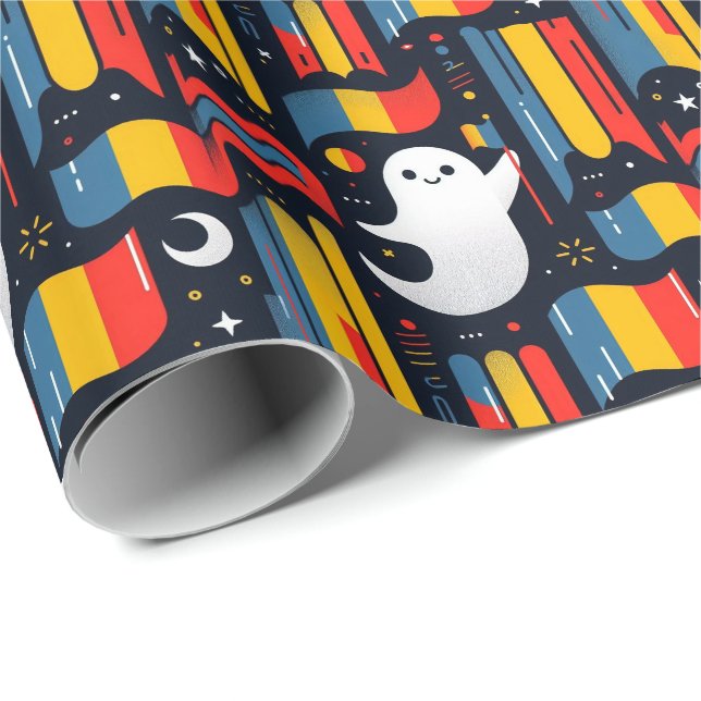 Papel De Presente Fantasma do Halloween nas cores da bandeira romena (Ponta do rolo)