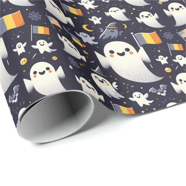 Papel De Presente Fantasma do Halloween nas cores da bandeira romena (Ponta do rolo)