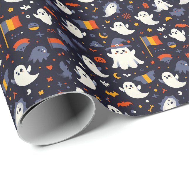 Papel De Presente Fantasma do Halloween nas cores da bandeira romena (Ponta do rolo)
