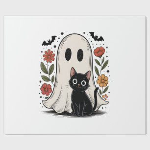 Papel De Presente Fantasma e Gato Fofo de Halloween