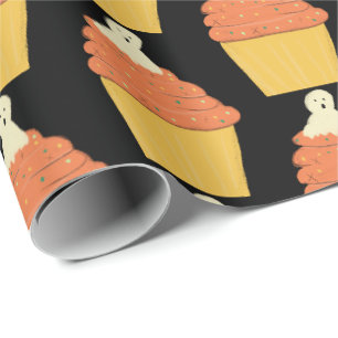 Papel De Presente Fantasma Fofo de Halloween em Cupcakes