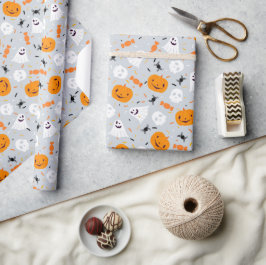 Papel De Presente Fantasma Fofo e Halloween de Abóbora