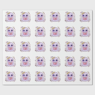 Papel De Presente Fantasma Fofo Lendo Livro Halloween