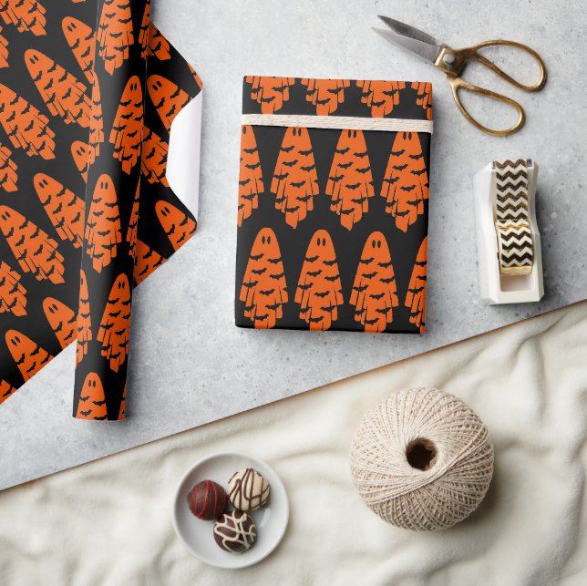 Papel De Presente Fantasma Preto e Laranja (Artesanato)