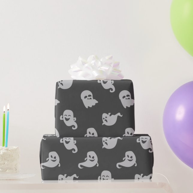 Papel De Presente Fantasmagórico Cinza Claro Cinza Escuro Halloween (Presentes para festas)