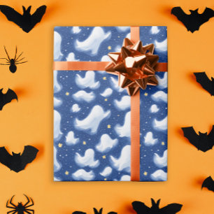 Papel De Presente Fantasmagórico Fantasma Halloween Noite Estrelada