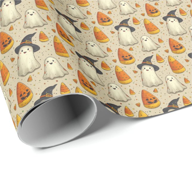 Papel De Presente Fantasmagóricos adoráveis de Halloween  (Ponta do rolo)