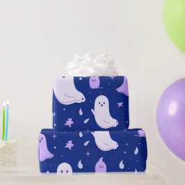 Papel De Presente Fantasmagóricos Brancos e Roxos Estrelas Azuis no 