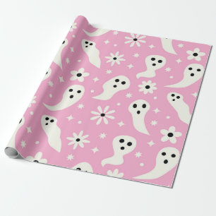 Papel De Presente Fantasmagóricos Fantasmas Brancos com Flores Retrô