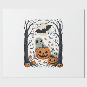 Papel De Presente Fantasmagóricos Fantasmas de Halloween e Floresta 