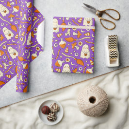 Papel De Presente Fantasmagóricos fantasmas Halloween Elegante roxo