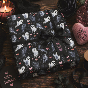 Papel De Presente Fantasmagóricos Vales e Corações Cor-de-Rosa Gótic