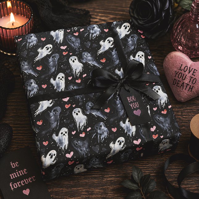 Papel De Presente Fantasmagóricos Vales e Corações Cor-de-Rosa Gótic (Criador carregado)