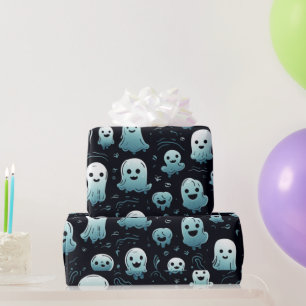 Papel De Presente Fantasmas Azuis Fofos Adoráveis Pretos Halloween M