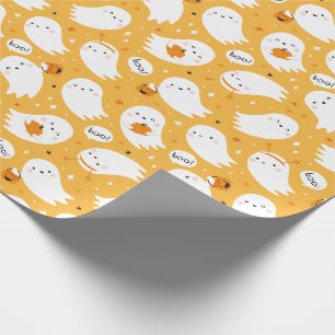 Papel De Presente Fantasmas bonitos do Halloween com abóboras em lar