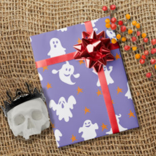 Papel De Presente Fantasmas bonitos e Estrelas Padrão Halloween