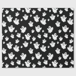 Papel De Presente Fantasmas Boo Preto Padrão Halloween