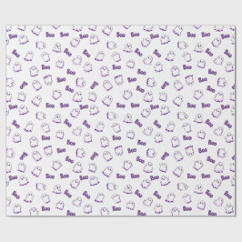 Papel De Presente Fantasmas Boo Roxo Branco Halloween