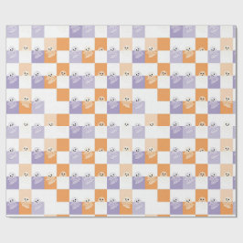 Papel De Presente Fantasmas Boo Roxo Laranja Xadrez