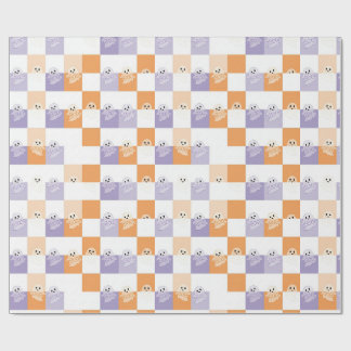 Papel De Presente Fantasmas Boo Roxo Laranja Xadrez